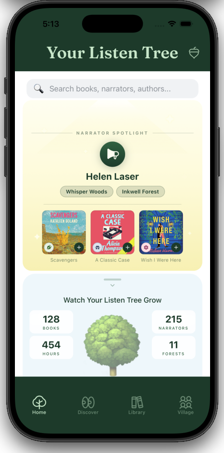 Your Listen Tree home screen
