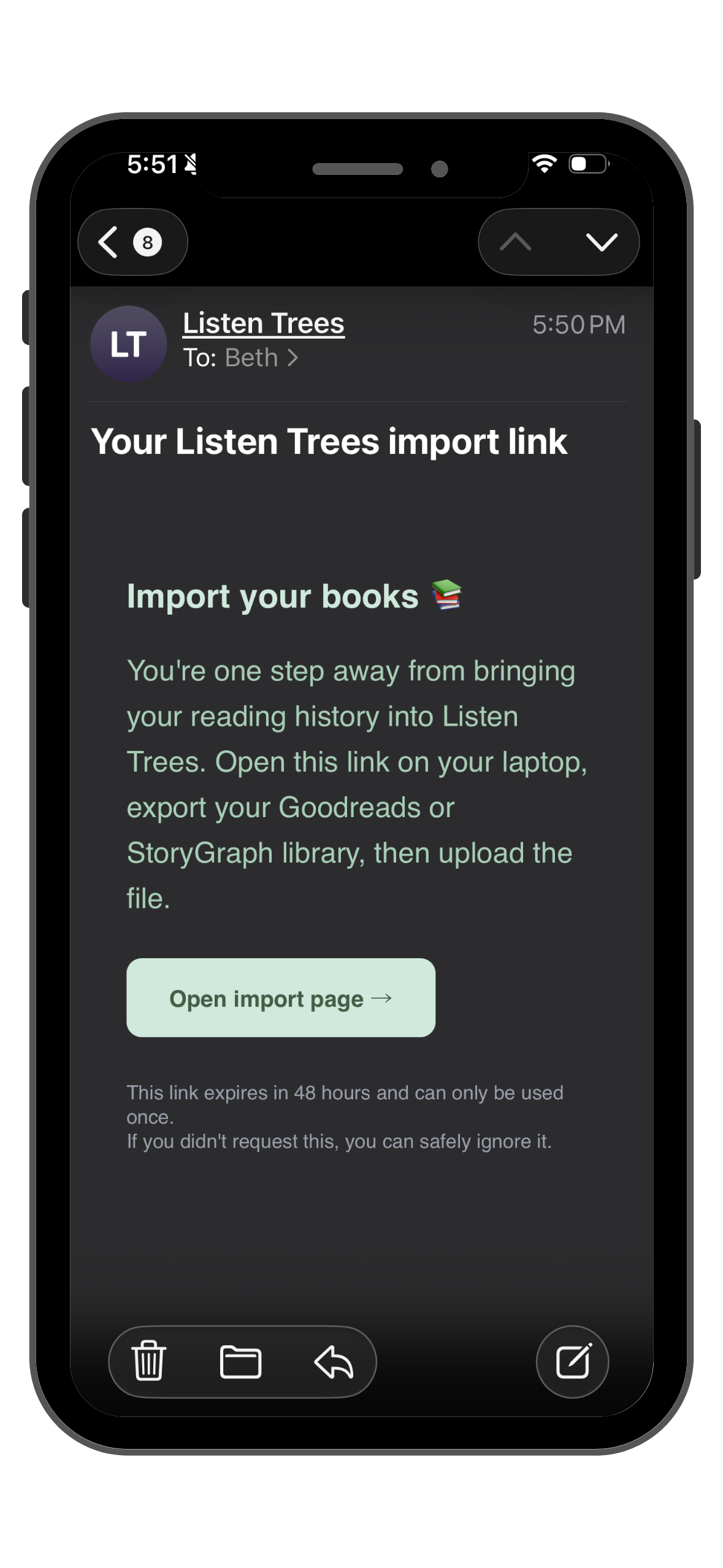 Open the import link and upload